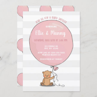 Ours avec Baby shower à ballon Invitation | Rose