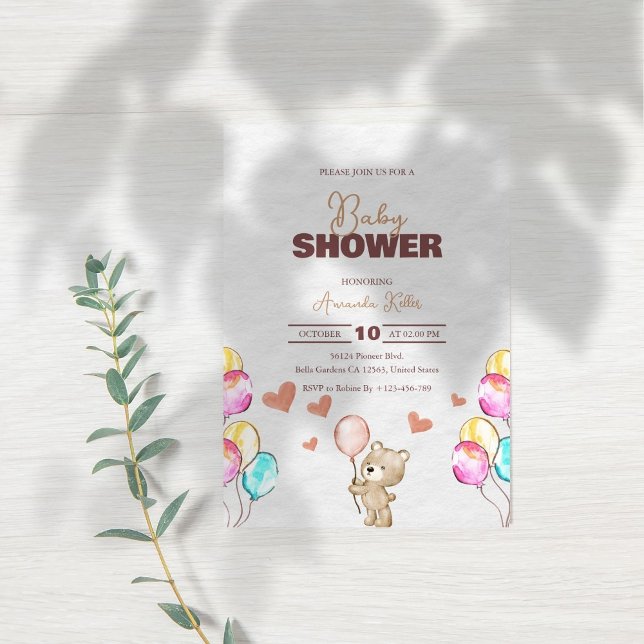 Ours avec ballons Baby shower Invitation (Créateur téléchargé)