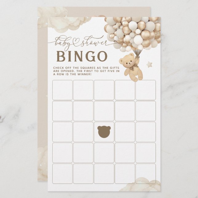 Ours avec ballons Jeu de Baby shower neutre (Devant / Derrière)
