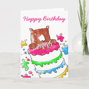 Ours avec carte d'anniversaire de gâteau