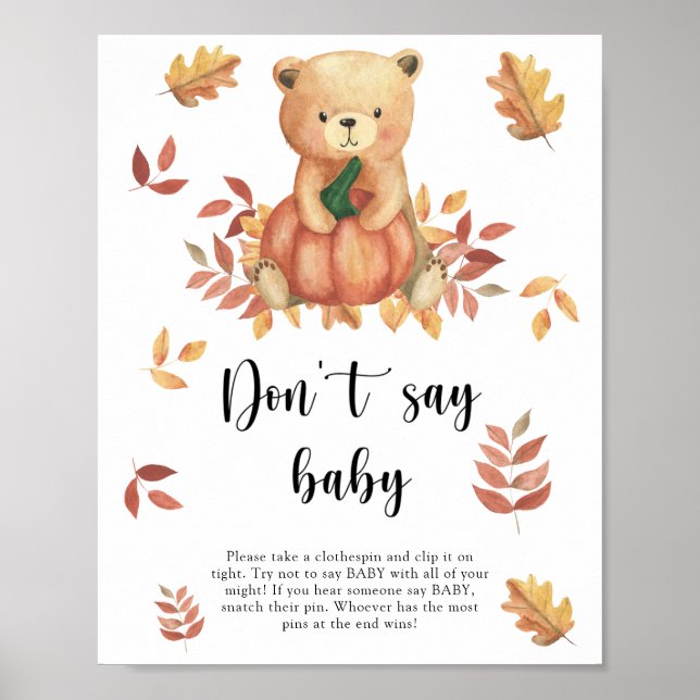 Ours avec citrouille - Ne dites pas bébé Affiche (Devant)