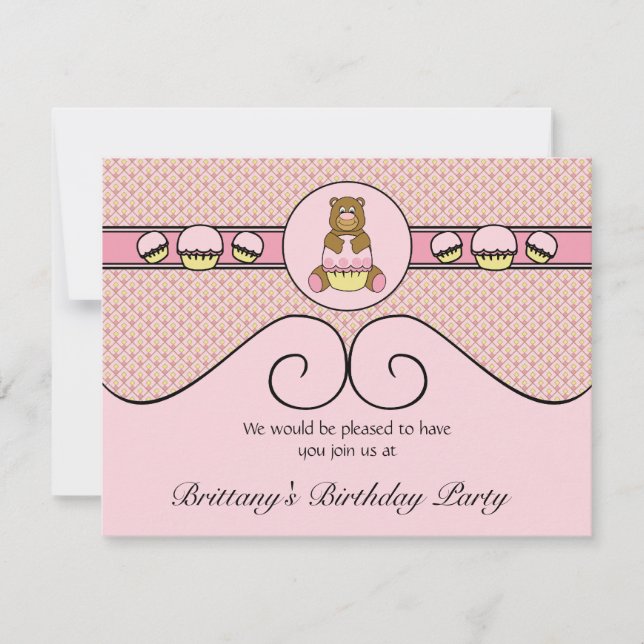 Ours Avec Diamants De Cupcake Rose Invitation (Devant)