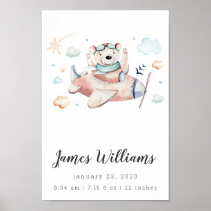 Ours Avion Bébé Statistiques de naissance Poster p