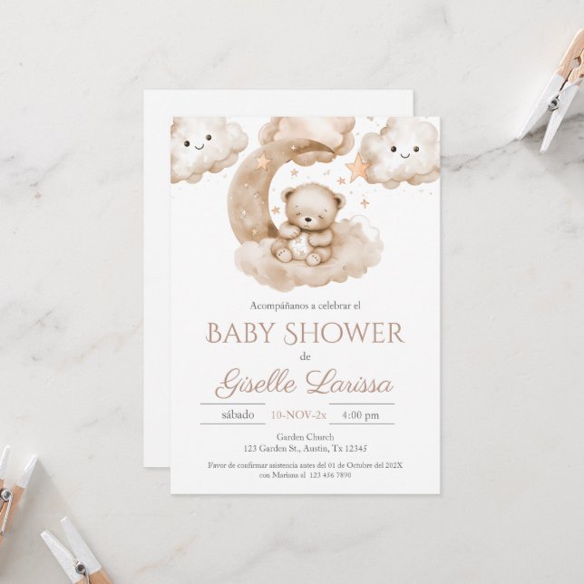 Ours Baby shower Girl Espagnol Invitation (Devant/Arrière en situation)