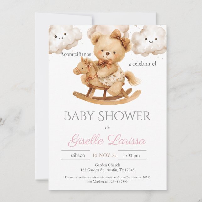 Ours Baby shower Girl Espagnol Invitation (Devant)