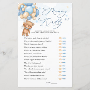 Ours Baby shower Jeu Devinez Qui Maman ou Papa