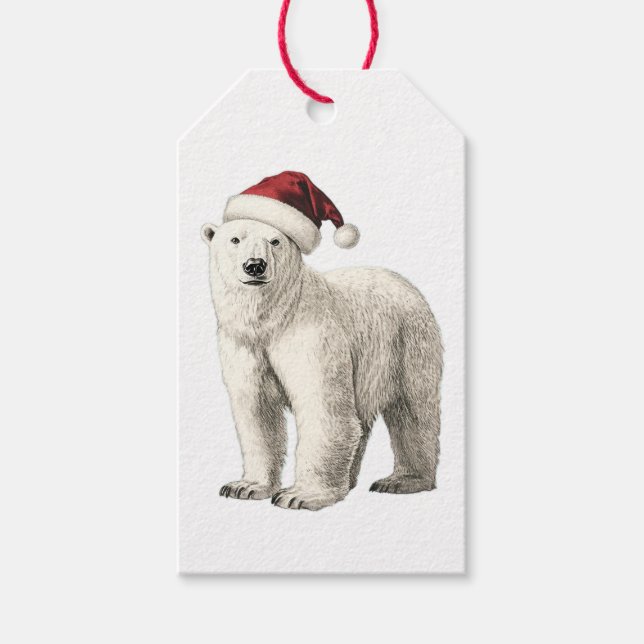 OURS BLANC AVEC ÉTIQUETTE CADEAU CHAPEAU PÈRE NOËL (Devant)