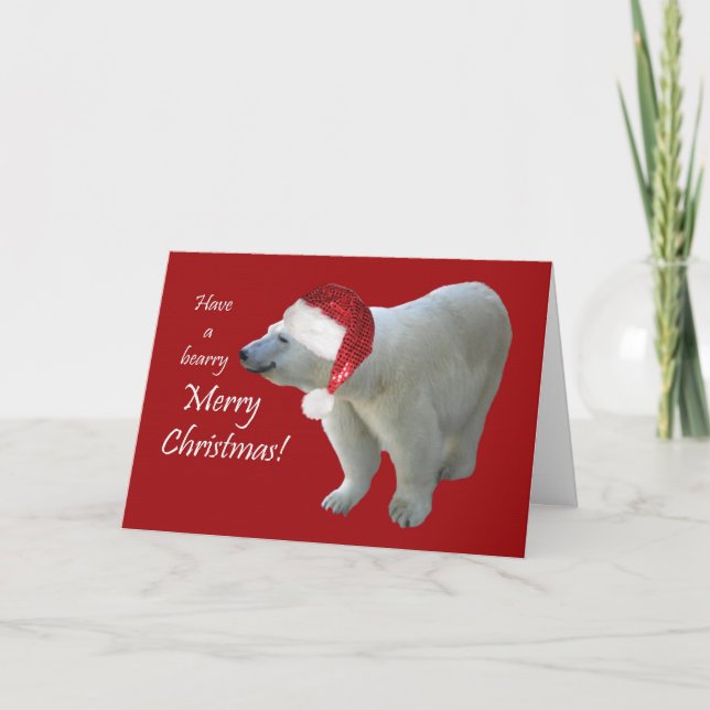 Ours blanc Père Noël de Noël de carte de voeux (Devant)