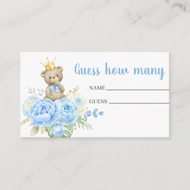 Ours bleu en peluche Devinez combien de cartes (Devant)