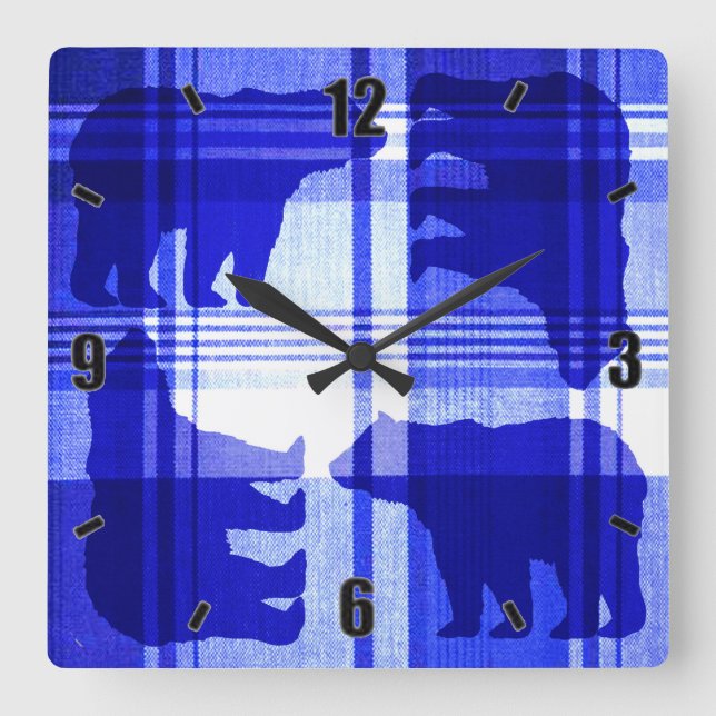 Ours bleu rustique carré horloge murale (Recto)