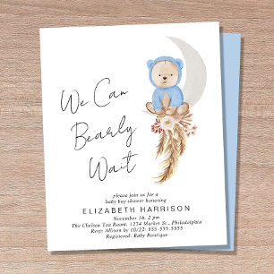 Ours Boho Bearly Wait Baby Boy Shower Invitation
