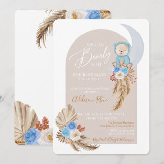 Ours Boho Blue Floral Baby Boy Shower Invitation
