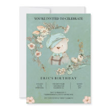 Ours Botanique Rustique Invitation Anniversaire