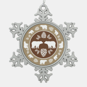 Ours brun rustique ornement de flocon de neige