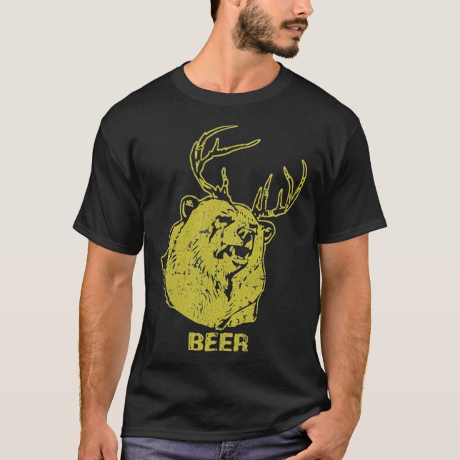 Ours + Cerf = Beer Funny Retro Classic T-Shirt (Devant)