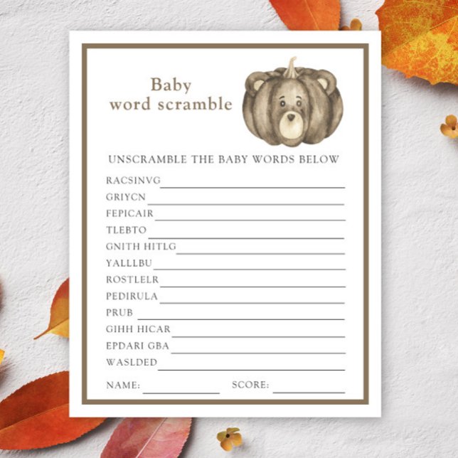 Ours citrouille d'automne - Bébé Word Scramble Jeu (Créateur téléchargé)