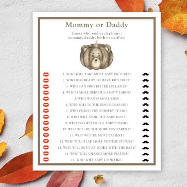 ours citrouille - jeu de baby shower maman ou papa (Créateur téléchargé)