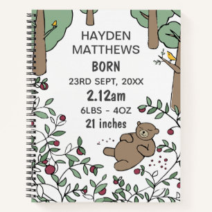Ours couché Woodland Journal personnalisé bébé