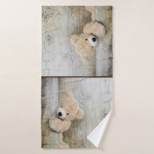 Ours Cute Stuffé Mur Rustique En Bois