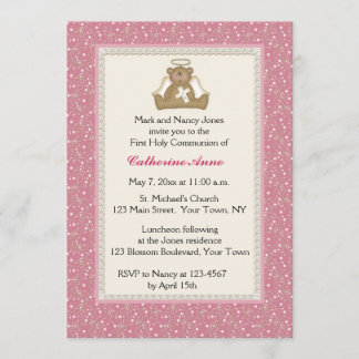 Ours d'ange, invitation religieuse rose de