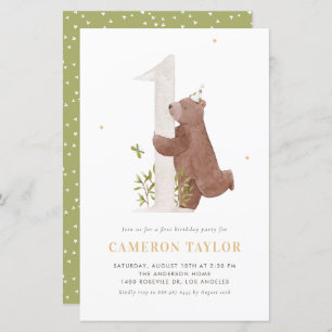 Ours d'aquarelle Woodland Invitation d'anniversair