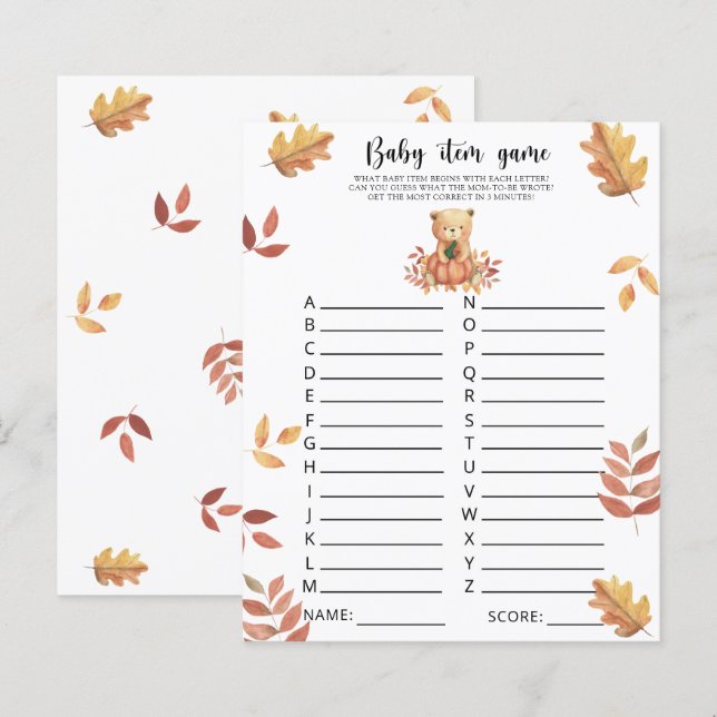 Ours d'automne - Jeu d'article pour bébé. Jeu baby (Devant / Derrière)