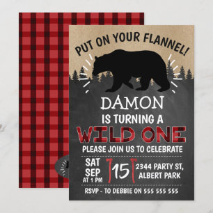 Ours de bûcheron Un 1er anniversaire Invitation