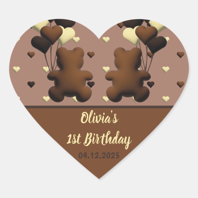 Ours de chocolat mignon stickers coeur d'anniversa (Devant)