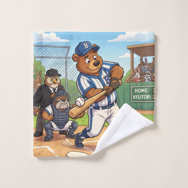 Ours de dessin animé jouant au baseball (Gant de toilette)