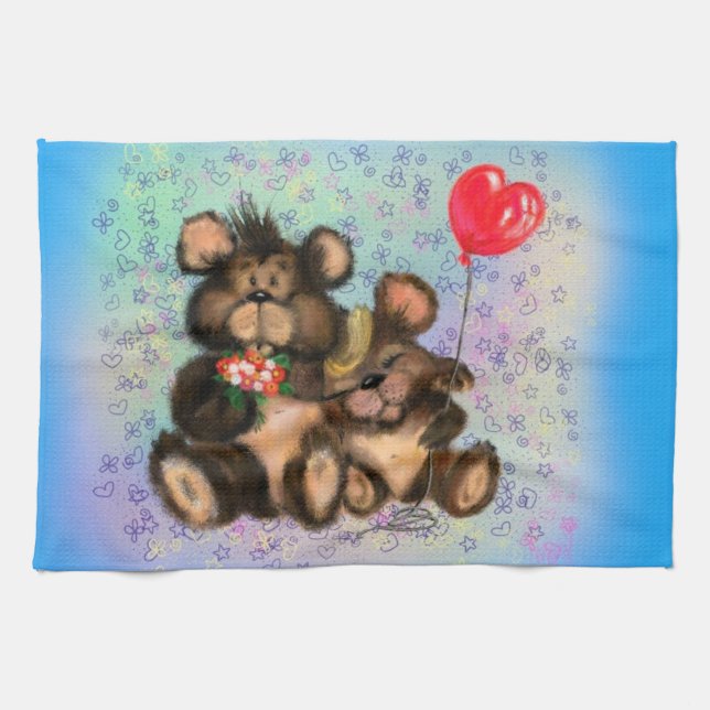 Ours de famille avec Balloon Serviette de cuisine (Horizontal)