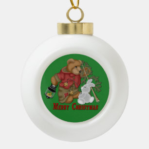 Ours de Joyeux Noël et ornement de boule de lapin