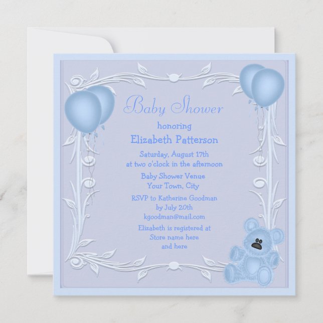 Ours de nounours mignon et invitation bleu de baby (Devant)