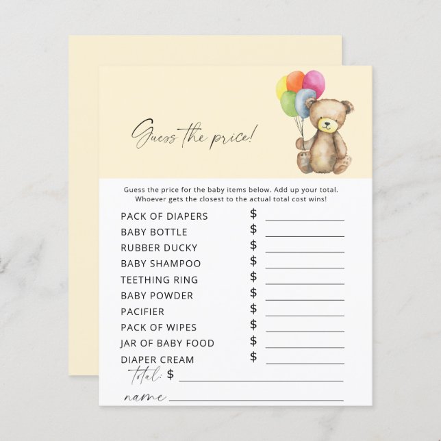 Ours - Devinez le prix Jeu (Devant / Derrière)