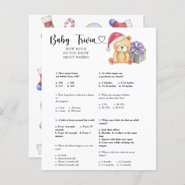 Ours d'hiver - Bébé Trivia | Jeu Baby shower (Devant / Derrière)