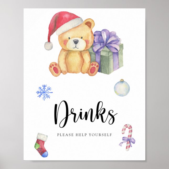 Ours d'hiver - Boissons servent vous-même Affiche (Devant)