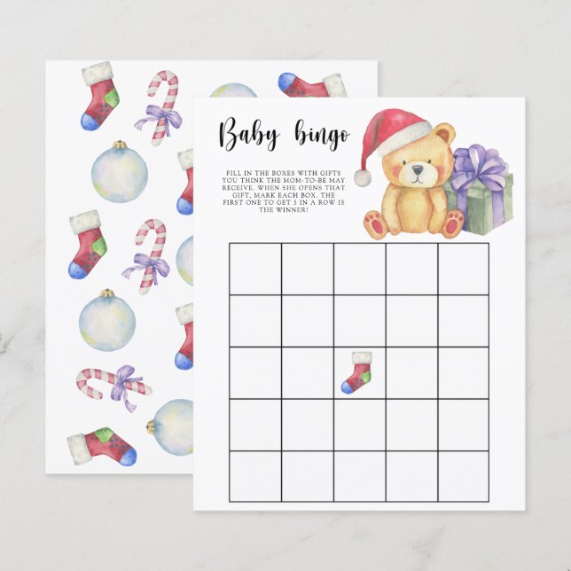 Ours d'hiver - Jeu de bingo pour Baby shower (Devant / Derrière)