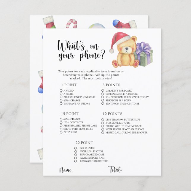 Ours d'hiver - Qu'y a-t-il sur votre jeu de téléph (Devant / Derrière)