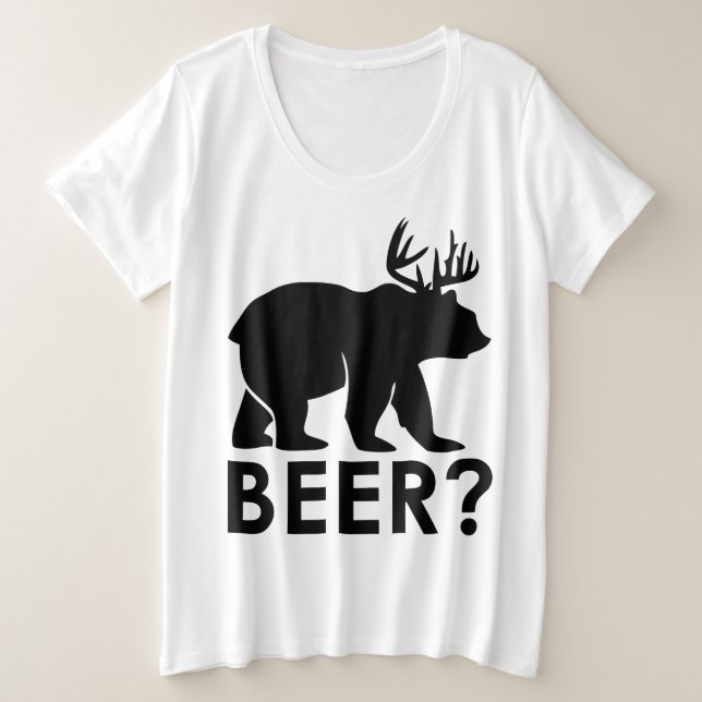 Ours drôle Cerf "BIÈRE?" T-Shirt Graphique – Humor (Design devant)