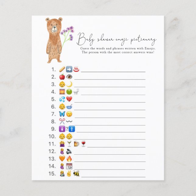 Ours - Emoji jeu d'images baby shower (Devant)