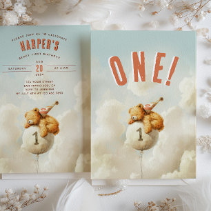 Ours en ballon - Invitation pour un premier annive