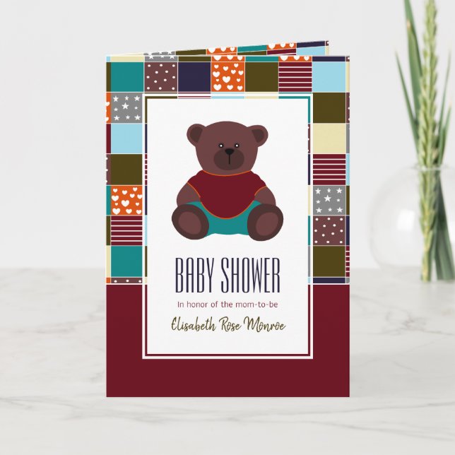 Ours en patchwork, Invitation à une Baby Shower (Devant)