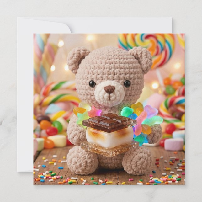 Ours en peluche au crochet avec S'more dans un pay (Devant)