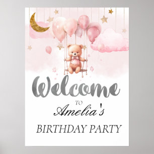 Ours en peluche avec ballons Affiche de bienvenue 