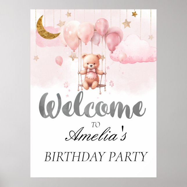Ours en peluche avec ballons Affiche de bienvenue  (Devant)