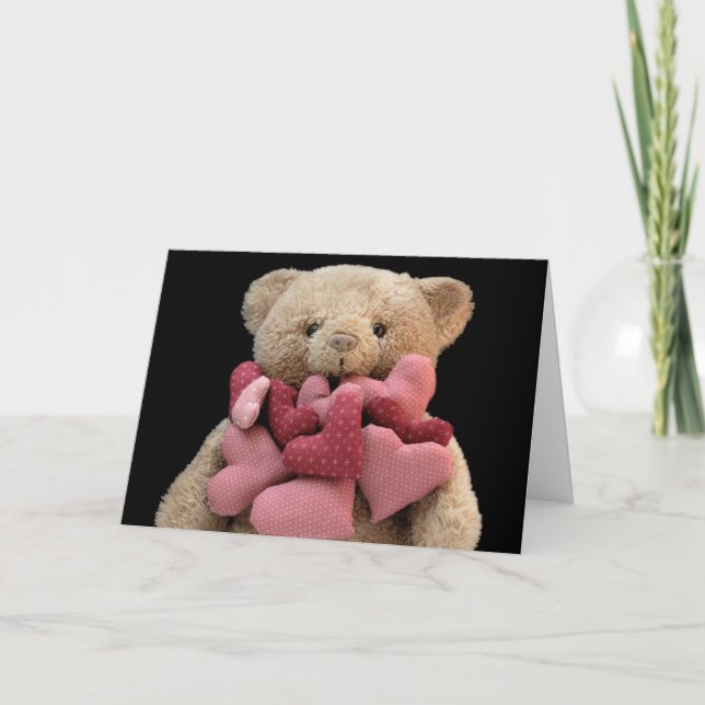 ours en peluche avec coeur en tissu carte de voeux (Devant)