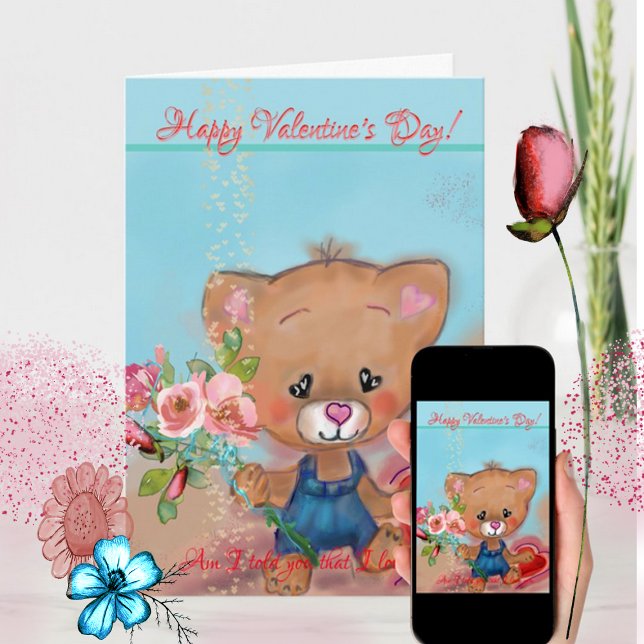 Ours en peluche avec fleurs carte de la Saint-Vale (teddy bear with flower Valentine card ZZ cover)
