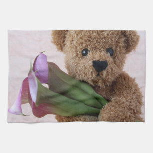 ours en peluche avec lys calla serviette de cuisin