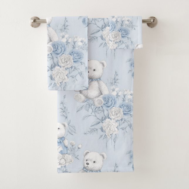 ours en peluche avec roses bleus (En situation)