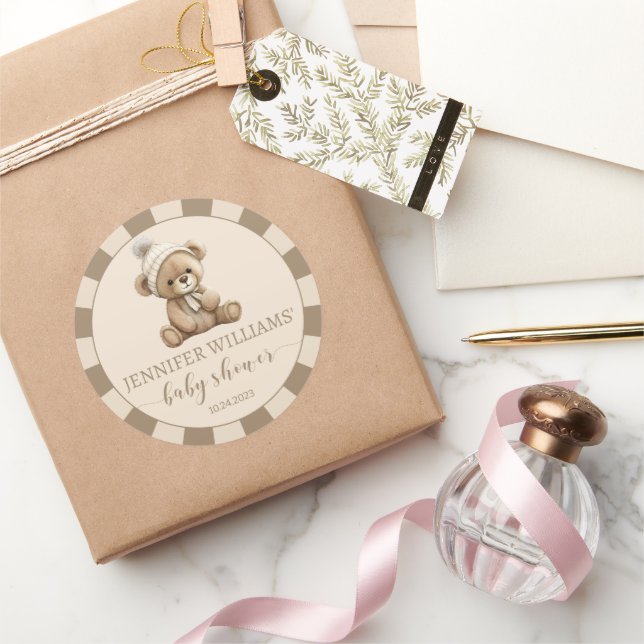 Ours en peluche beige Brown autocollants ronds bab (Cadeaux)