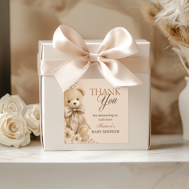 Ours en peluche beige neutre étiquette Merci (Créateur téléchargé)